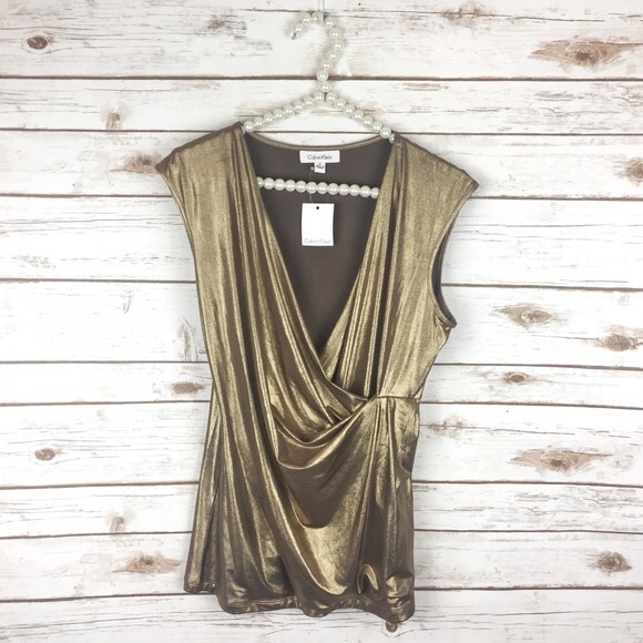 SOLD 💜 calvin klein // wrap front tank top gold - Picture 5 of 8